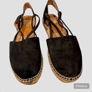 Kanna Thanos Black Suede Espadrille Sandals Size 38 EU (US 7.5) Ankle Strap